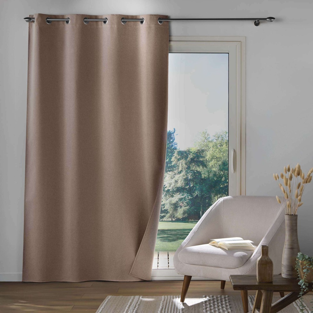 Rideau a oeillets 135 x 260 cm 100% occultant/chambray uni occultiss noisette