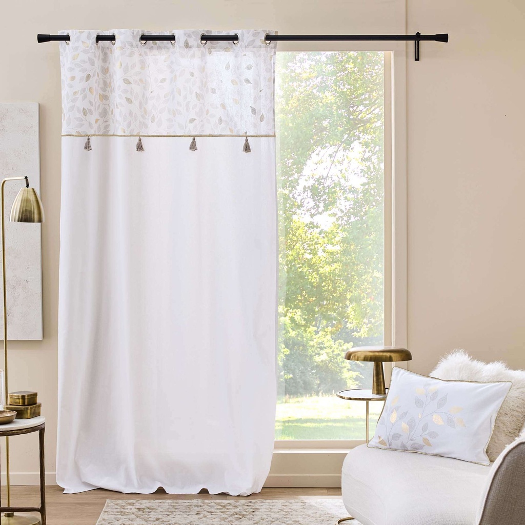 Rideau a oeillets 140 x 240 cm coton/polyester+top met+pompon duchesse