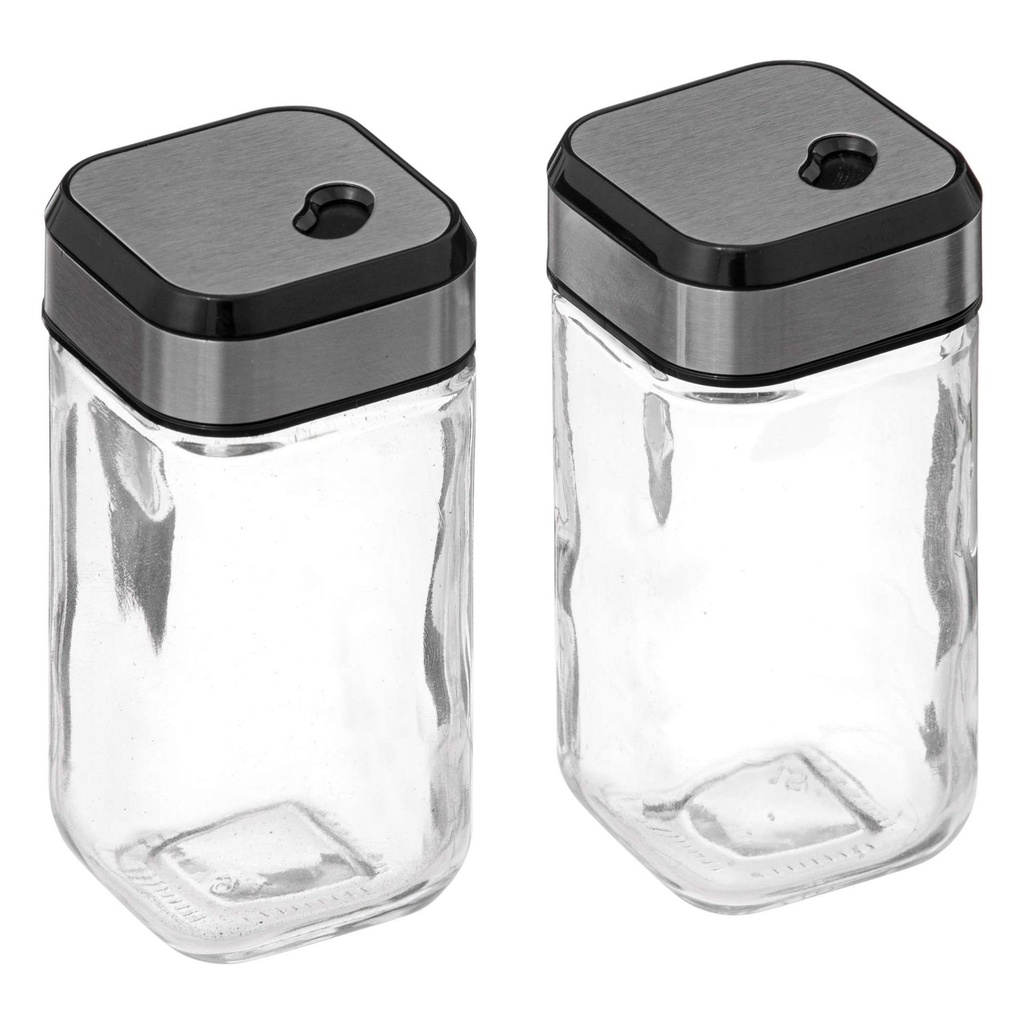 Lot de 2 pots sel/poivre verre + inox  