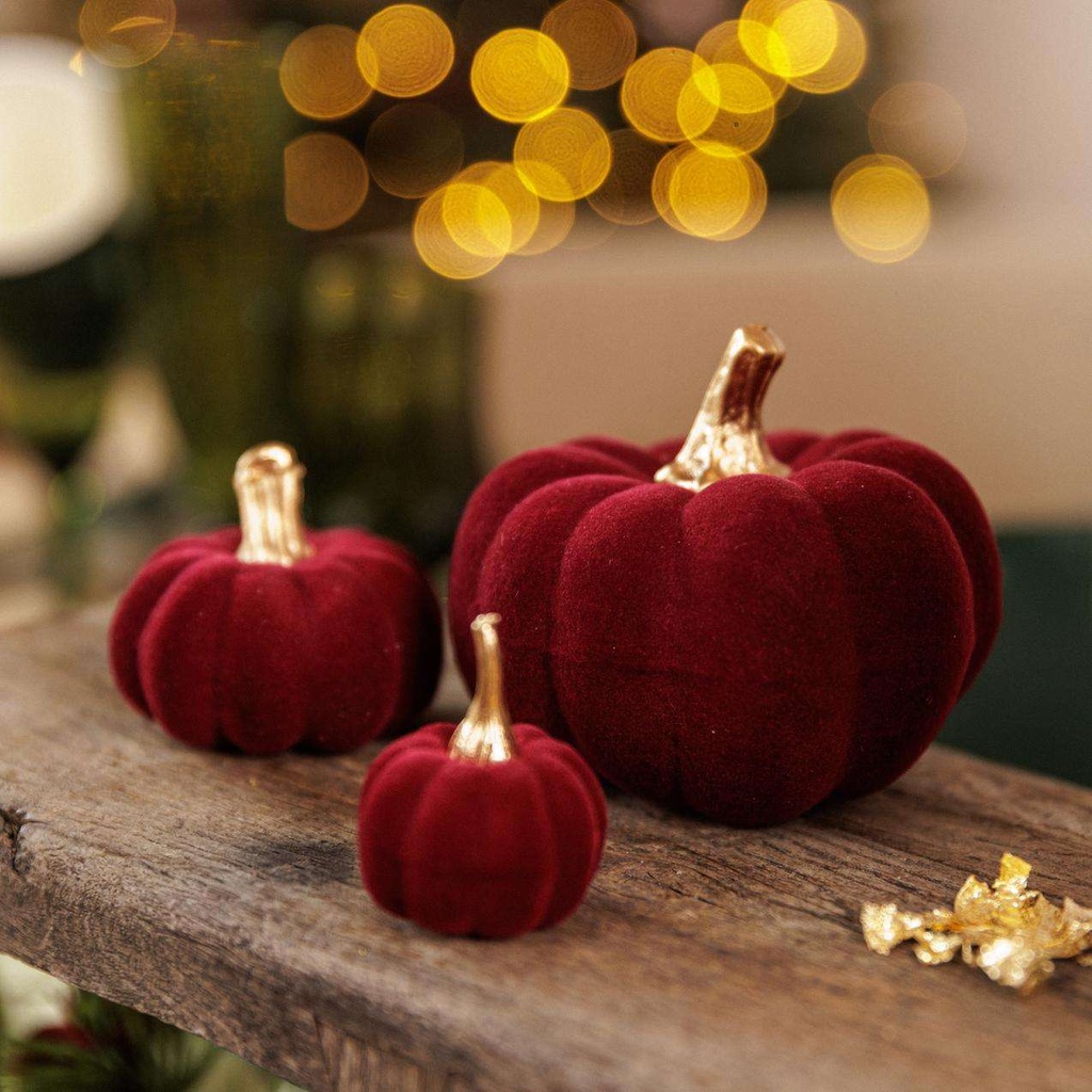 6 Courges Assorties Velours Bordeaux et Or Ø3,5x5,5cm