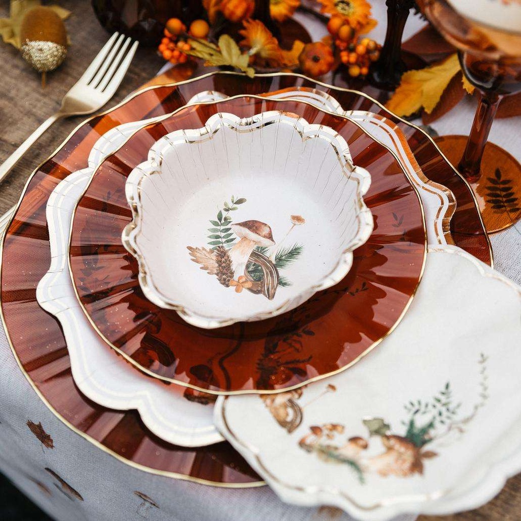 8 Bols Promenade d'Automne Carton Crème, Brun et Or Ø13,5m