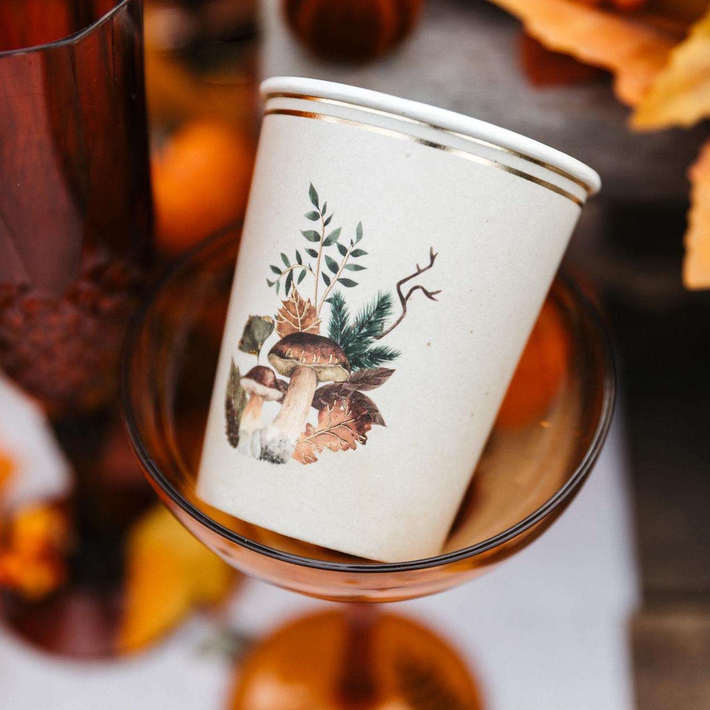 8 Gobelets Promenade d'Automne Carton Crème, Brun et Or 255ml