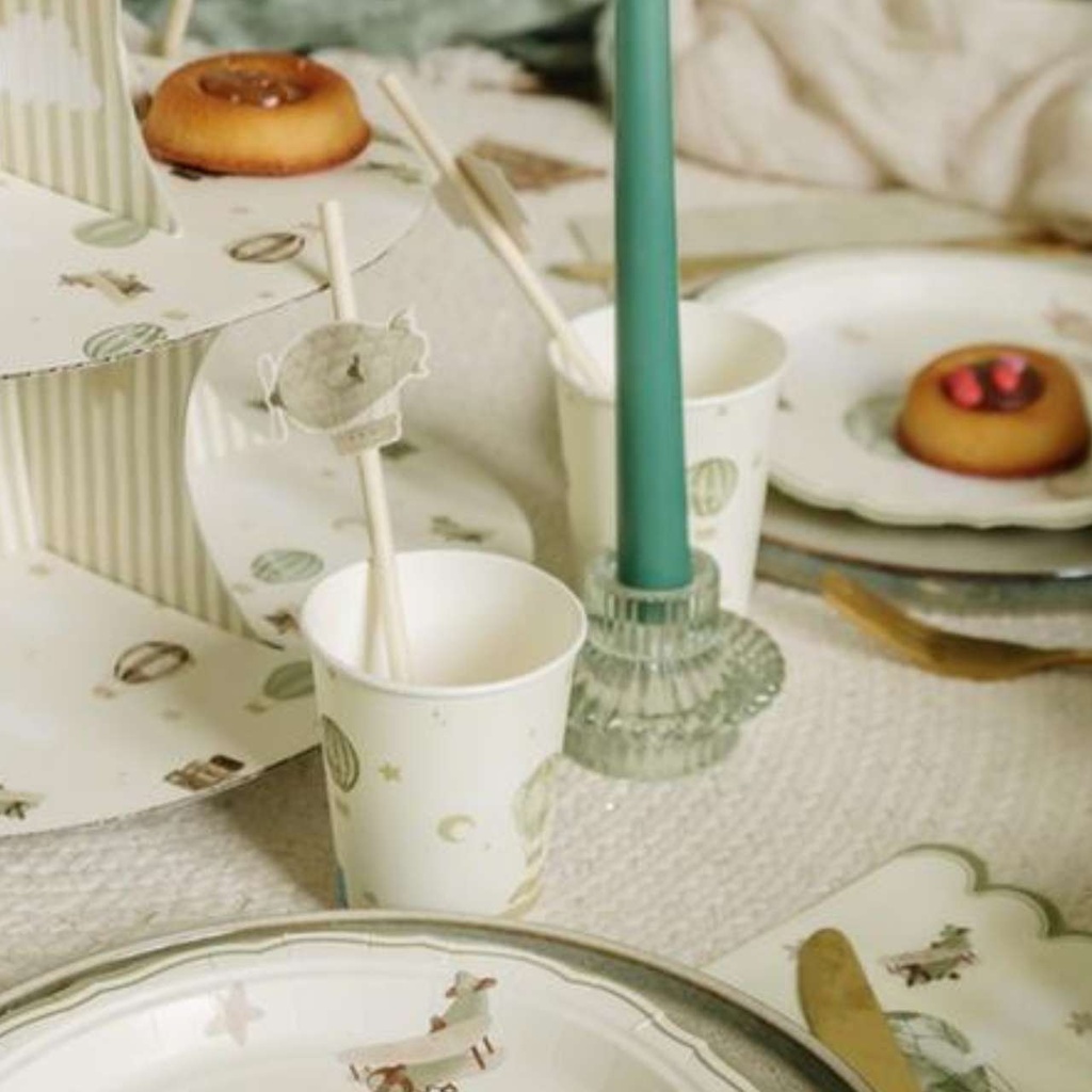 6 Gobelets Dans les Nuages Carton Taupe et Vert Amande 255ml