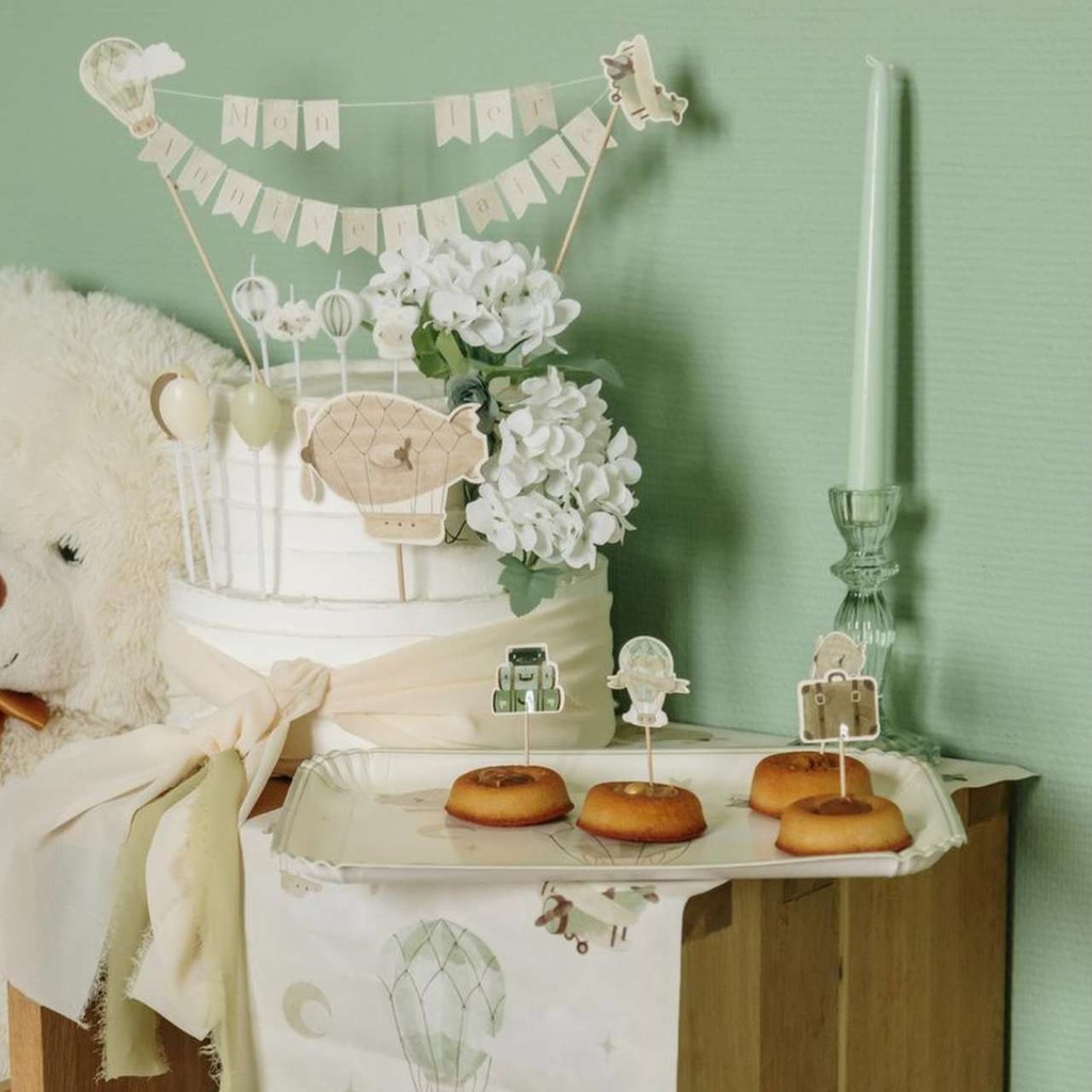 3 Plateaux Dans les Nuages Carton Rigide Crème et Vert Amande 35x25,5cm - Alimentaire