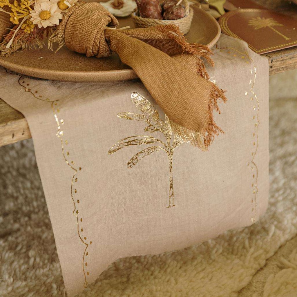Chemin de Table Palmier Parfum d'Orient Tissu Beige et Or 28cmx5m
