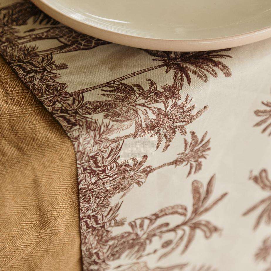 Chemin de Table Parfum d'Orient Tissu Beige et Chocolat 28cmx5m