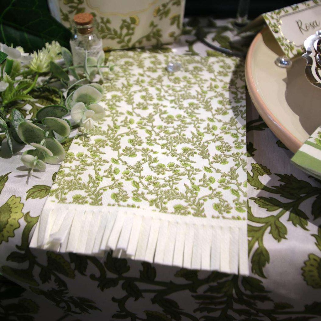 16 Serviettes Franges Botanica Verde Papier Crème et Pistache 20x40cm - 3 Plis