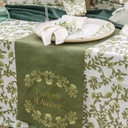 Chemin de Table "Parlons d'Amour" Tissu Pistache et Or 28cmx5m