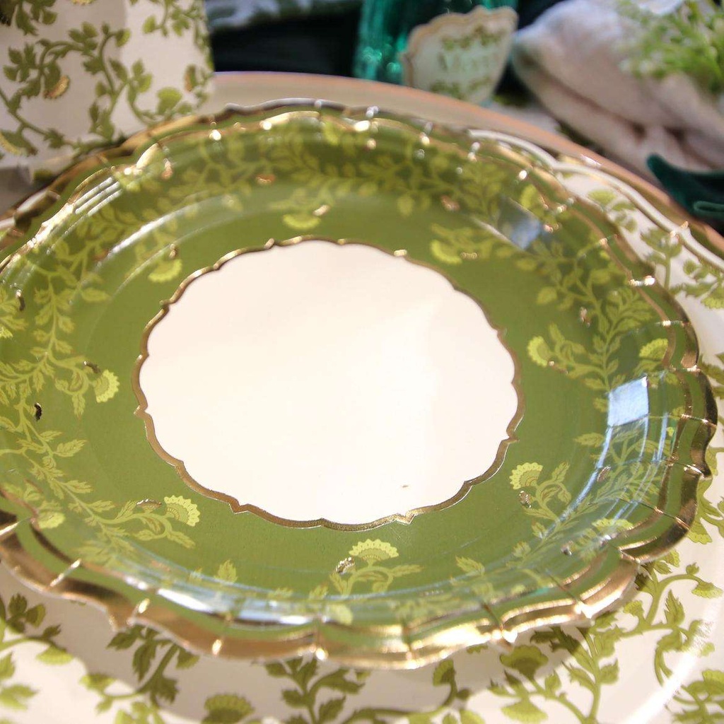 8 Petites Assiettes Botanica Verde Carton Crème, Pistache et Or Ø18cm