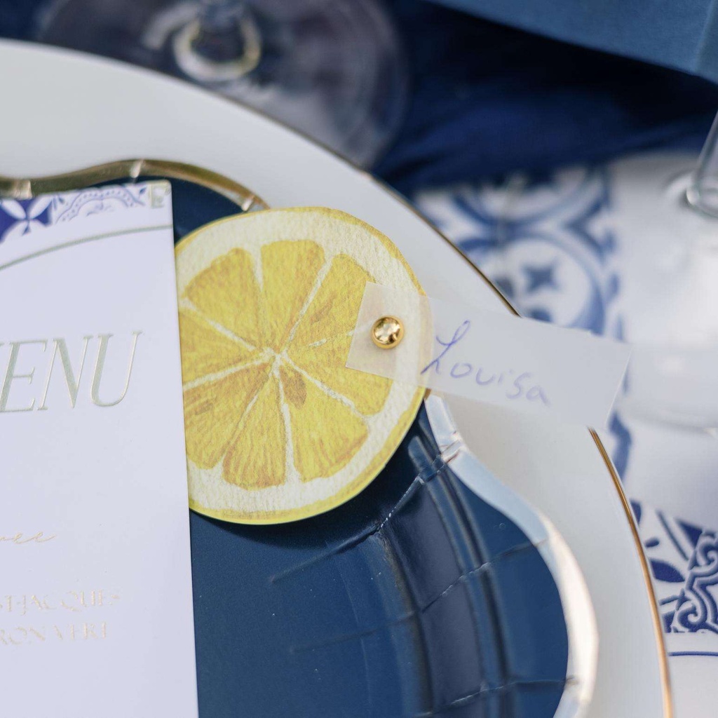 20 Serviettes Cocktail Tranche de Citron Papier Jaune et Blanc 24x24cm - 3 Plis