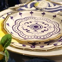 8 Petites Assiettes Dolce Vita Carton Bleu Roi, Blanc et Or Ø18cm