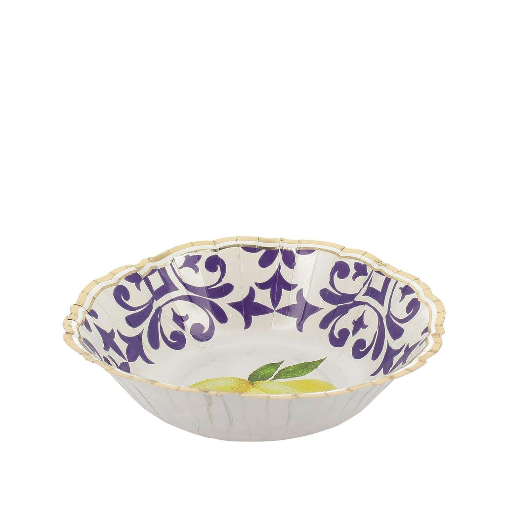 8 Bols Dolce Vita Citrons Carton Bleu Roi, Jaune, Blanc et Or Ø13,5cm