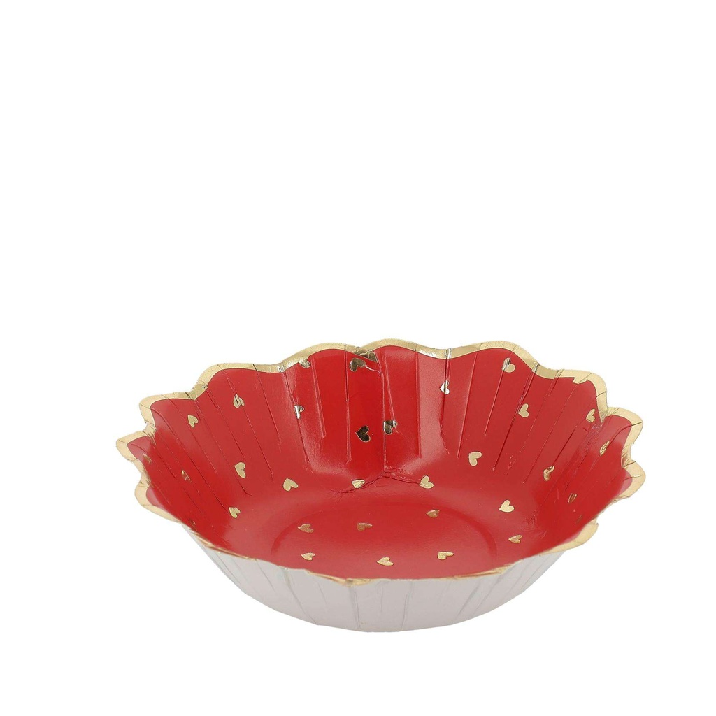 8 Bols Petits Cœurs Lovely Time Carton Rouge et Or Ø13,5cm