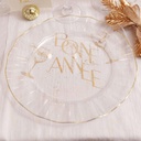 6 Assiettes Réutilisables Plastique Transparent et Or Ø26cm