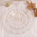 6 Petites Assiettes Réutilisables Plastique Transparent et Or Ø19cm