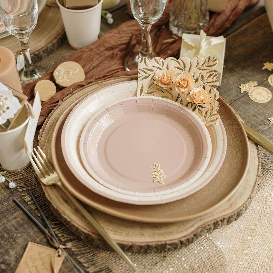 6 Assiettes Bi-Color Carton Crème et Camel Ø22,5cm