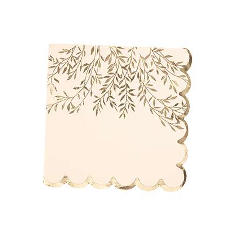 16 Serviettes Jolis Brins Papier Blush et Or 33x33cm - 3 Plis