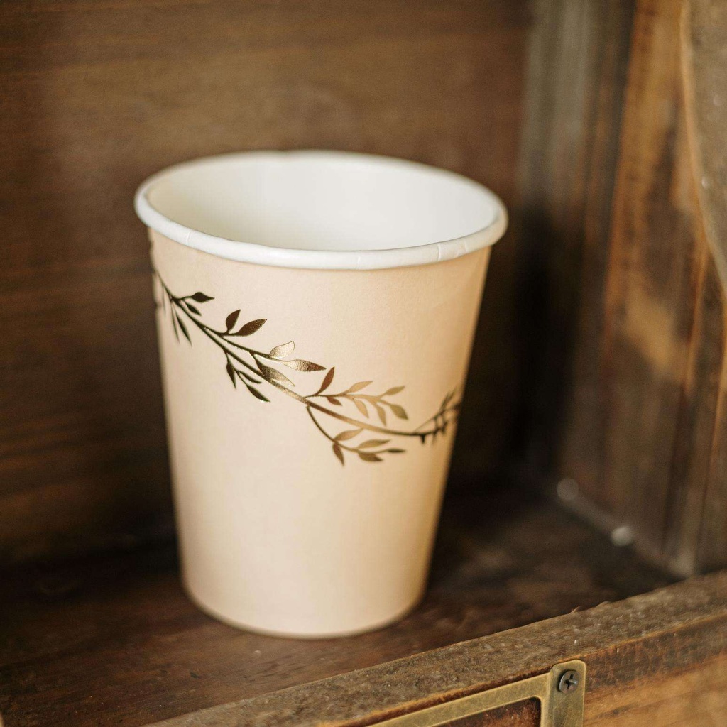 8 Gobelets Jolis Brins Carton Blush et Or 255ml