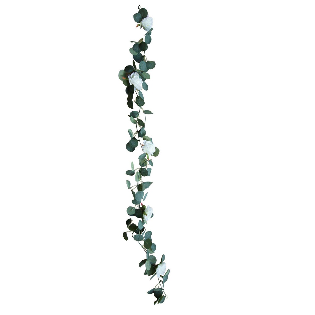 Guirlande de Roses et Eucalyptus Vert et Blanc 1,70m