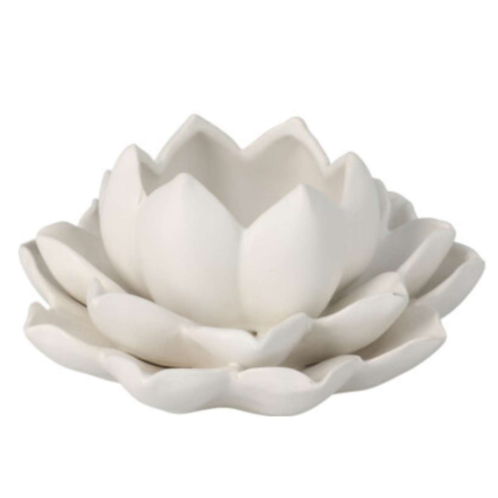 Porte-bougie lotus 12x13cm blanc