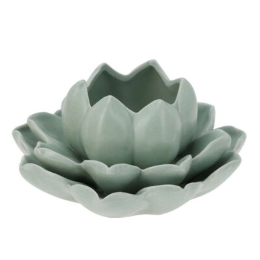 Porte-bougie lotus 12x13cm vert