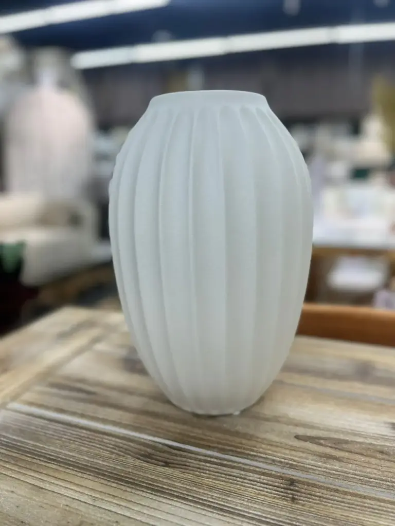 Vase à fleurs blanc rayures-V389L