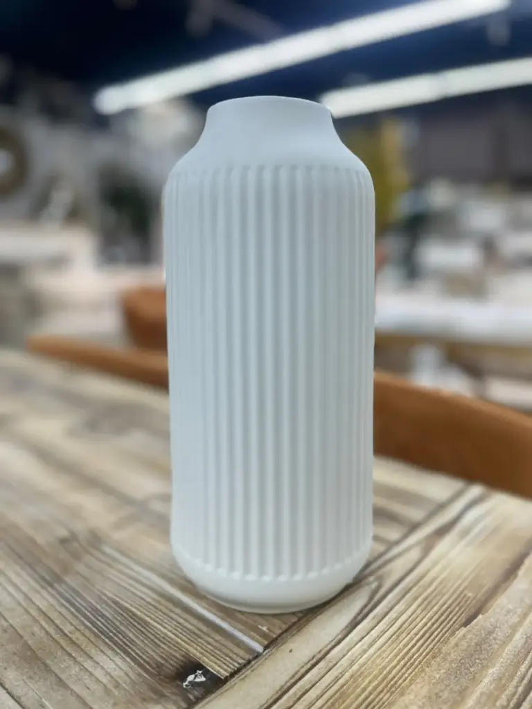 Vase à fleurs blanc droit rayures- V376L