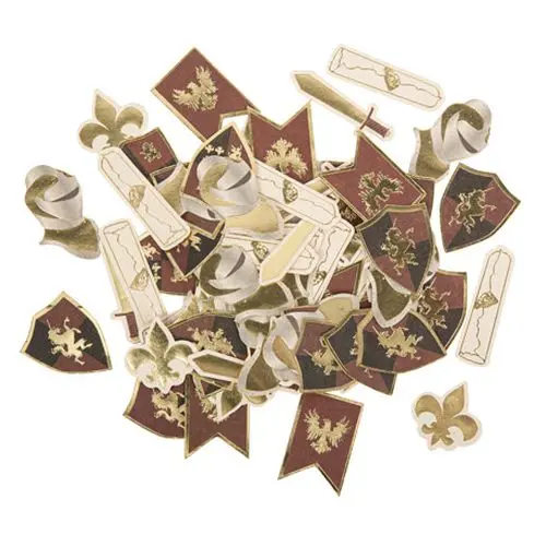 100 confettis chevalier papier bordeaux noir et or de 3 à 4,5cm
