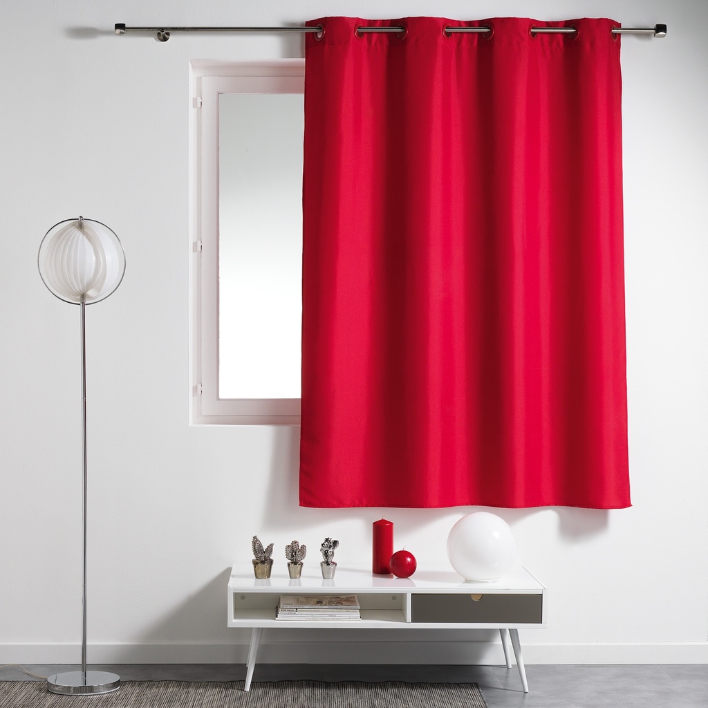 Rideau a oeillets plastique 140 x 180 cm polyester uni essentiel rouge