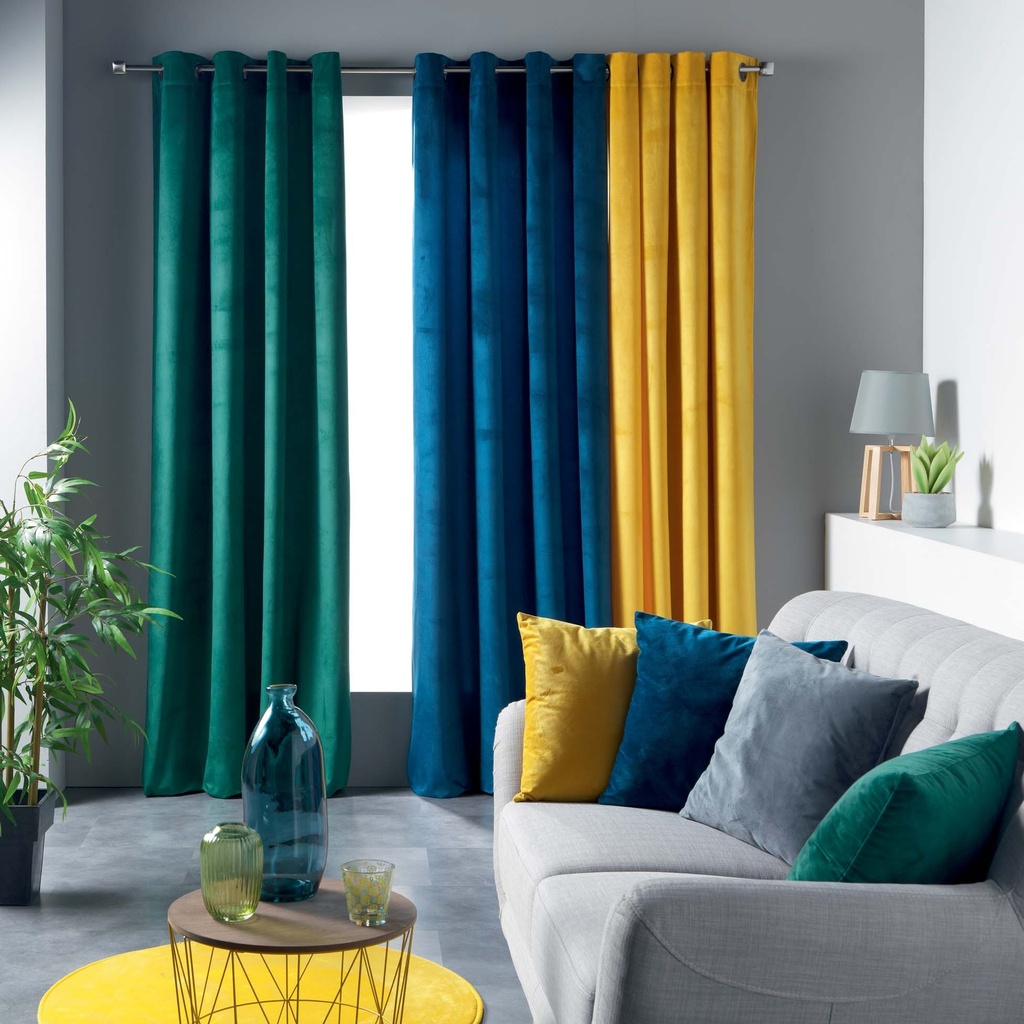 Rideau a oeillets 140 x 240 cm velours uni veloutea jaune