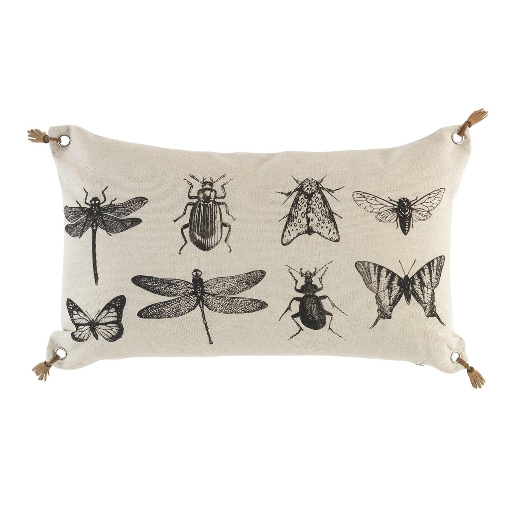 Coussin dehous. compr. pompons 30 x 50 cm polycoton imp coleopta des. place