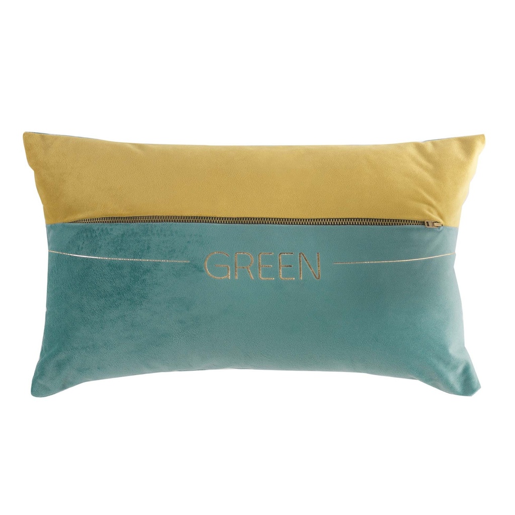 Coussin dehoussable compresse 30 x 50 cm velours imp or eden vert des. place