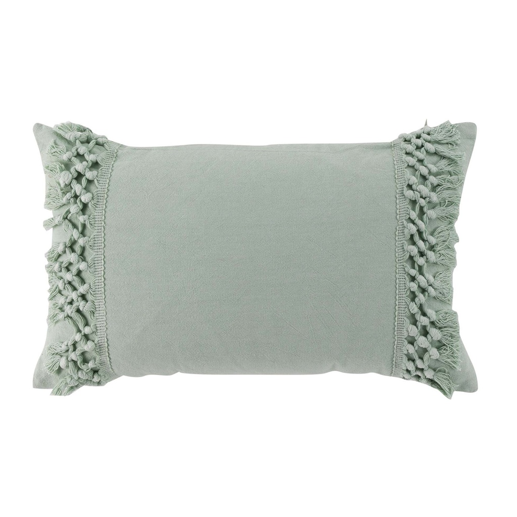 Coussin dehous. compr. franges 30 x 50 cm coton salma menthe