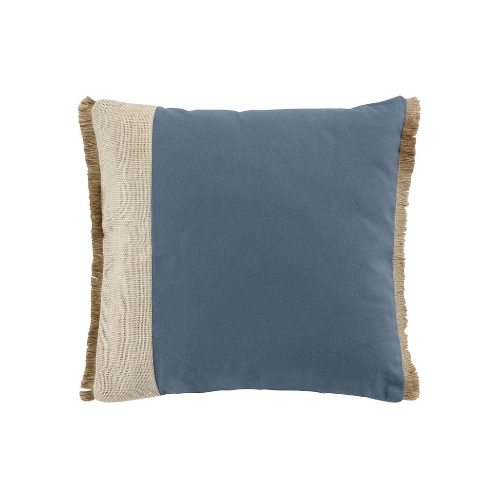 Coussin franges 40 x 40 cm coton uni+jute greenybel bleu