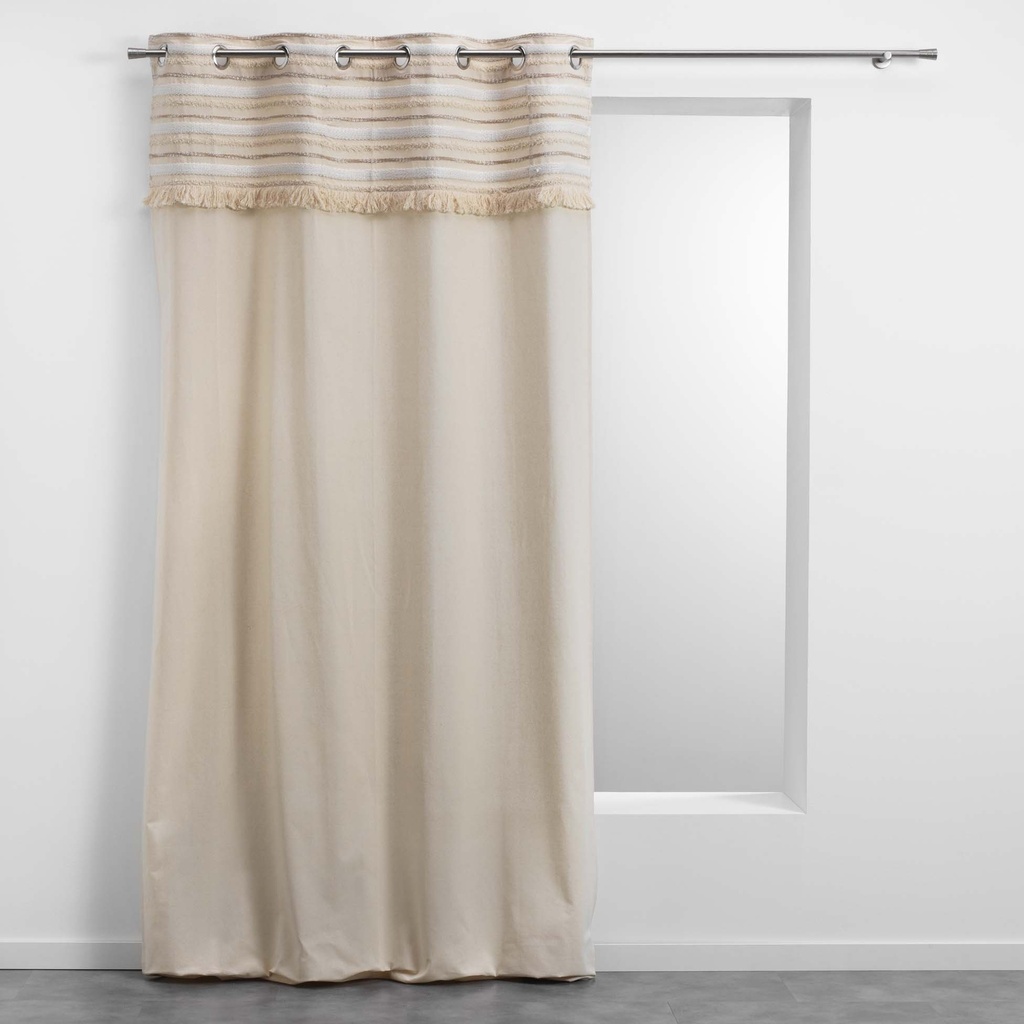 Rideau a oeillets 140 x 240 cm coton uni+top tisse+franges atlas naturel