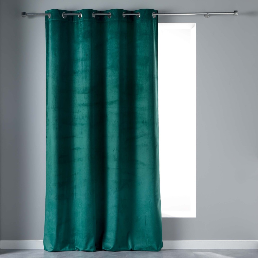Rideau a oeillets 140 x 240 cm velours uni velvetine petrole