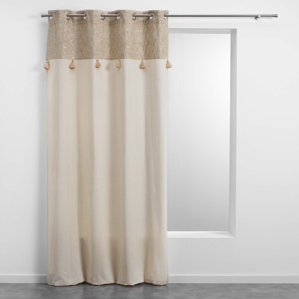 Rideau a oeillets 140 x 240 cm polycoton uni+top met+pompon new sultan or
