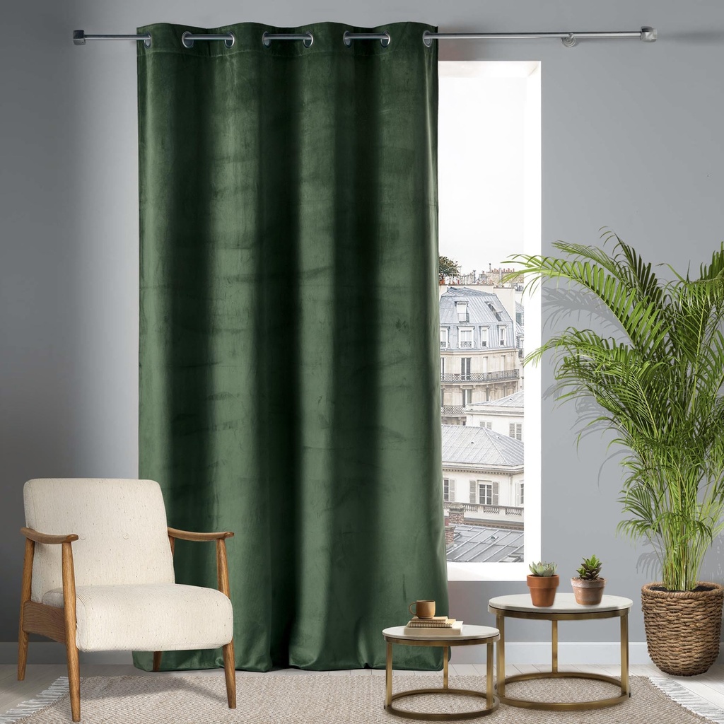 Rideau a oeillets 140 x 280 cm velours uni velvetine kaki