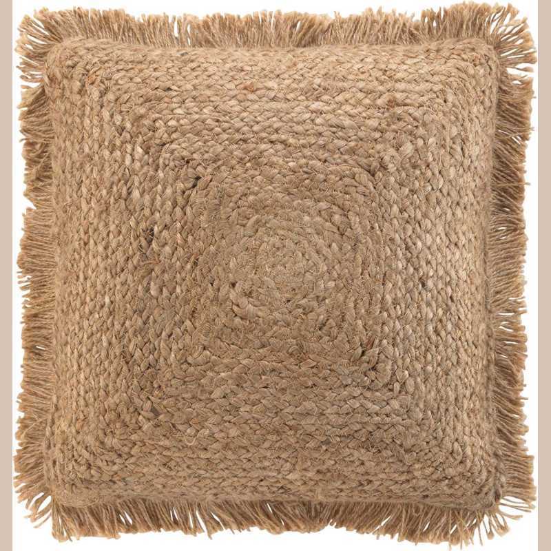 Coussin franges 45 x 45 cm jute uni coton