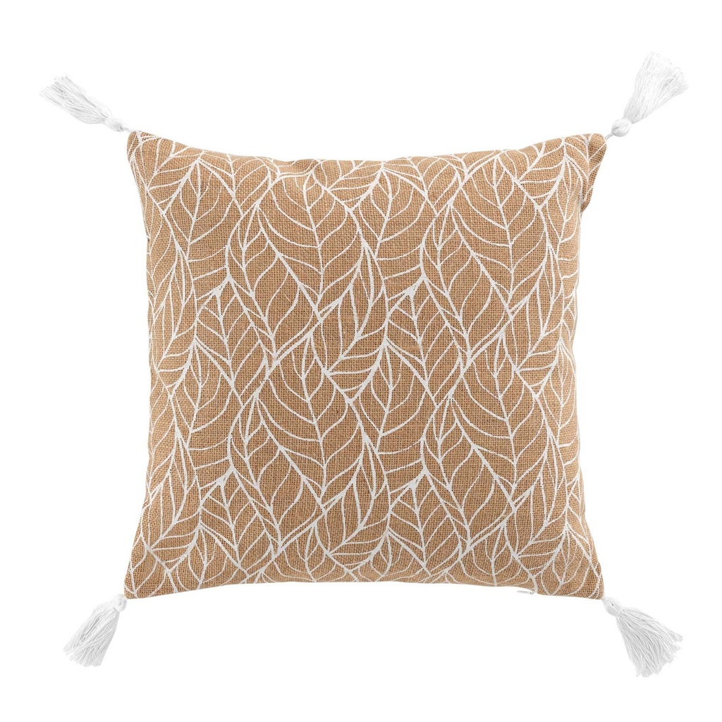 Coussin dehous. compr. pompons 40x40 cm jute imp. /polycoton uni kalinda blanc