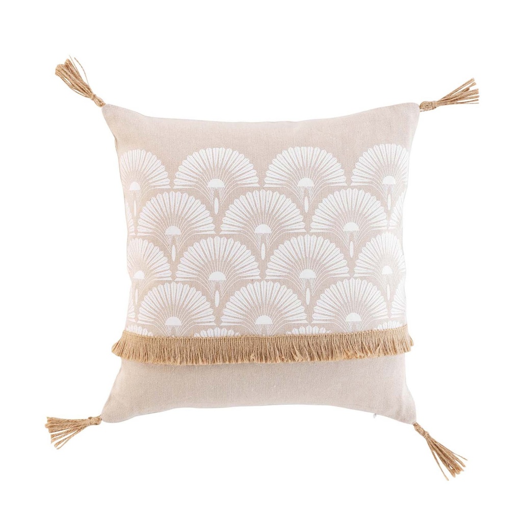 Coussin dehoussable compressé pompon 40x40 cm bahina blanc