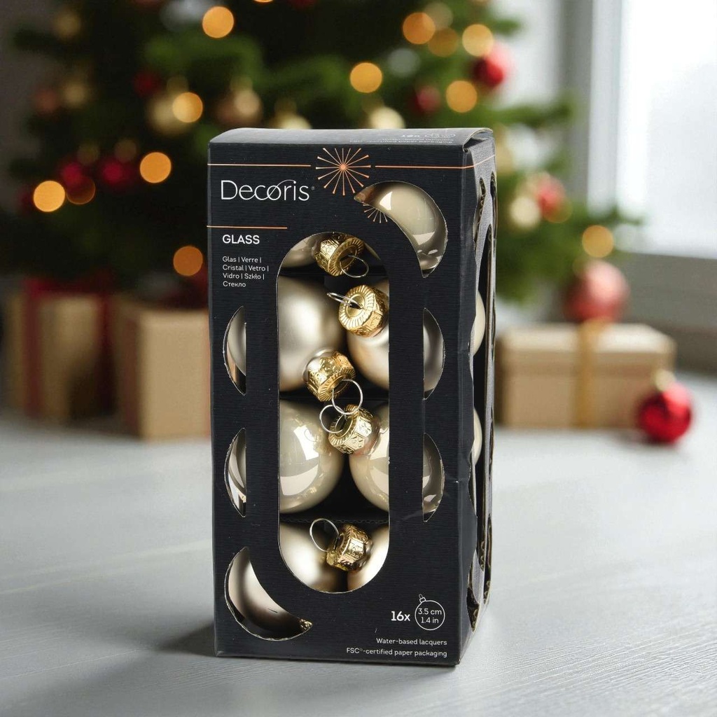 Boules polystyrene beige doré brillant -16 x3,5 cm