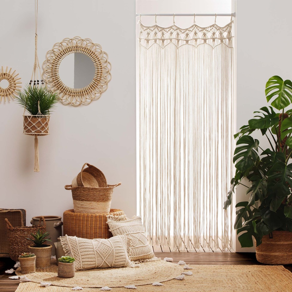 Rideau a passants 90 x 200 cm coton+top macrame macralina