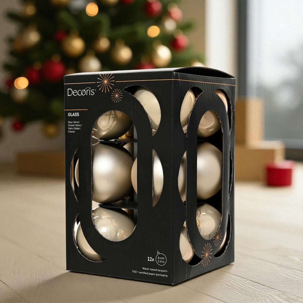 Boules beige-doré 12 x 6 cm brillant 