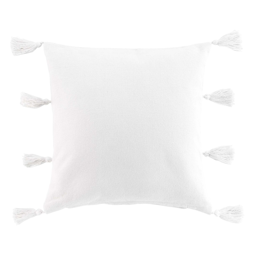 Coussin dehous. compr. pompons 45 x 45 cm coton uni tasselina blanc
