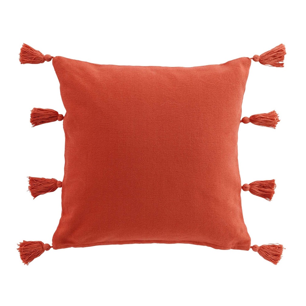 Coussin dehous. compr. pompons 45 x 45 cm coton uni tasselina terracotta 