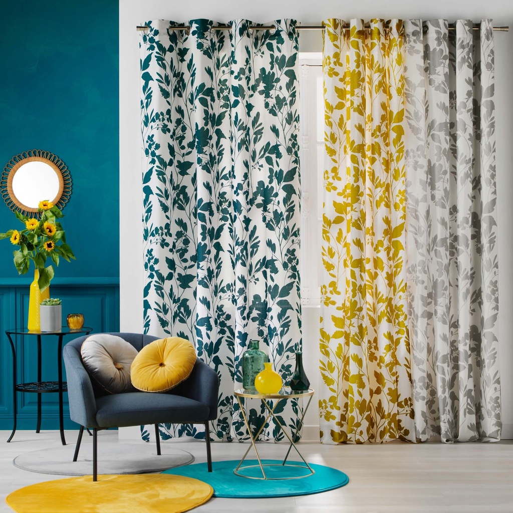 Rideau a oeillets 140 x 240 cm coton imprime ficusia jaune