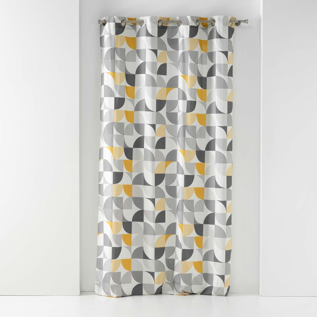 Rideau a oeillets 140 x 240 cm coton imprime rythmo jaune