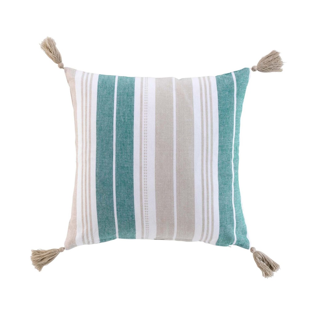 Coussin dehoussable pompons 40 x 40 cm coton tisse naturaline bleu