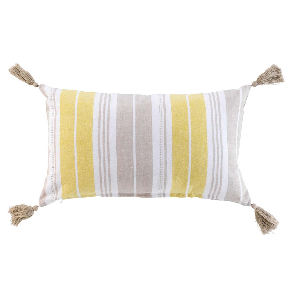 Coussin dehoussable pompons 30 x 50 cm coton tisse naturaline jaune